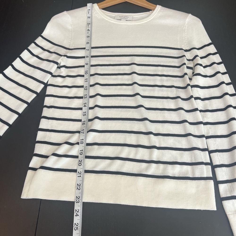 Banana Republic Forever Striped Sweater Womens Size XS White Black Cotton Crew - Picture 10 of 10